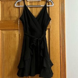Brand new black womens textured strappy flounce dress w/ removable belt, size S